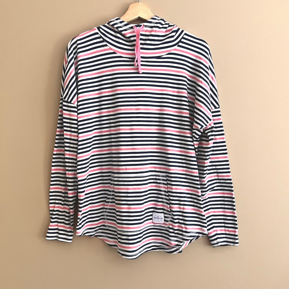 Southern Tide Womens XS Striped Hooded Long Sleeve Tee Navy Pink Coastal Beach